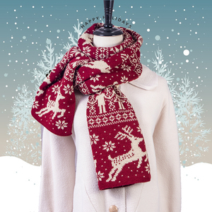 圣诞节红色围巾女冬季针织毛线加厚雪花情侣女朋友送礼物小鹿围脖
