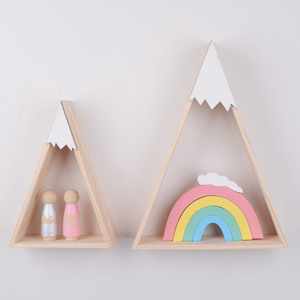 ins新款北欧风木质三角形小雪山置物架摆件墙饰挂件儿童房间装饰