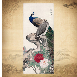 刘奎龄上林春色52x121孔雀宣纸高清微喷印刷打印国画画心字画画芯
