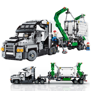 森宝积木城市集装箱黄色卡车兼容乐高大型半挂式牵引车头拼装玩具