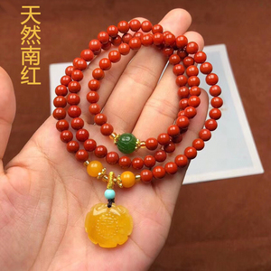 原创天然南红手链配琥珀蜜蜡如意手串喜庆多圈设计女串珠三圈首饰