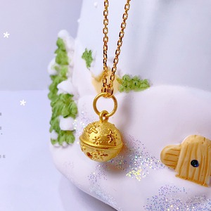 999足金雪花铃铛项链女新款结婚黄金套链时尚款纯金吊坠会响正品