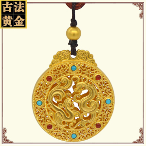 米勒珠宝淘宝正品足金999金龙吊坠 3d硬金大龙牌霸气显大男士项坠送