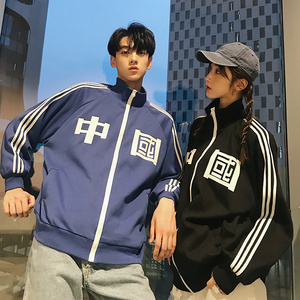 吴京中国外套中国红运动服条纹校服学生棒球服潮roora情侣装外套