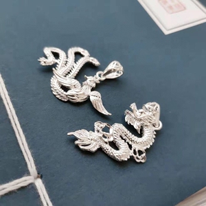 s990纯银十二生肖小龙吊坠项链男女同款足银本命年银色龙形挂件