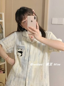 日系ins可爱熊猫睡衣女夏季新款甜美少女简约薄款短袖家居服套装