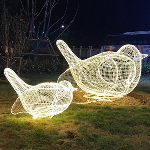 户外不锈钢镂空鸟摆件发光铁艺金属钢丝动物雕塑网格园林景观装饰