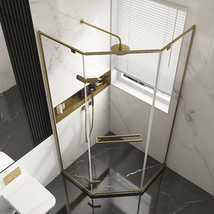 里奈定制淋浴房钻石型长虹钢化玻璃极窄金色不锈钢隔断卫生间浴屏