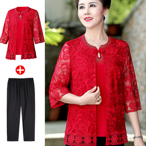 中式婚礼妈妈装夏装上衣结婚父母服装喜婆婆婚宴装高贵礼服红衣服
