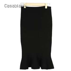 Casablank卡莎布兰卡收腰修身中长款针织鱼尾裙半身裙子C16310318