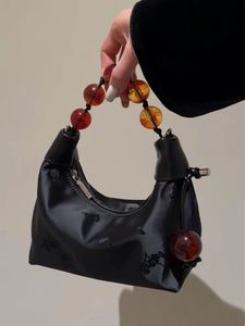 新中式包包女士2024新款高级感单肩斜挎包时尚刺绣缎面串珠手提包