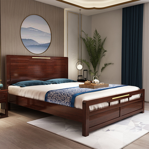 新中式实木床黄金檀木轻奢全实木1.5单双人简约现代主卧1.8米婚床
