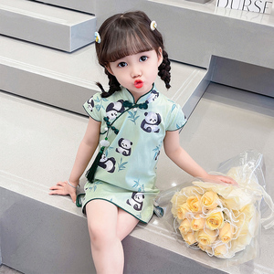 女宝宝熊猫旗袍连衣裙夏季2024新款洋气时髦小女孩中国风汉服裙子
