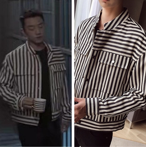 郑恺同款外套条纹夹克男痞帅青年工装休闲帅气棒球服褂子上衣