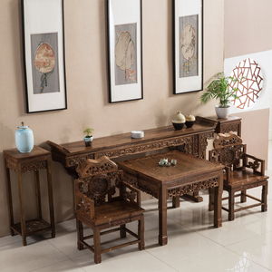鸡翅木中堂六件套农村红木家具仿古新中式客厅实木条案供桌四件套