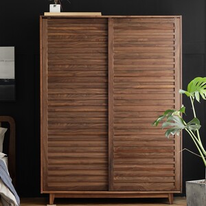 0011人付款淘宝日式百叶门衣柜家用卧室落地推拉门移门衣橱樱桃木落地