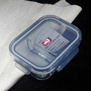 青苹果两分隔耐热玻璃保鲜盒加热微波饭盒耐热午餐便当盒 630ml