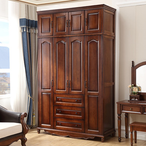 美式全实木家用卧室组合衣柜3456门橡木经济型原木大储物木质衣柜