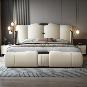 轻奢真皮床现代简约主卧1.8米双人床2米大床储物高端意式软包婚床