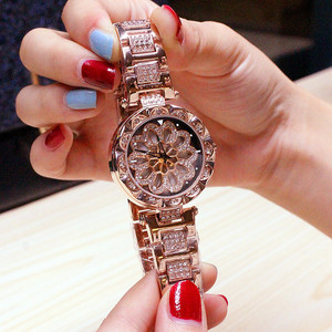 抖音同款奢华时尚新款正品女士手表手链镶钻钢带时来运转女式腕表