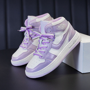 aj女鞋中帮紫色高帮女生夏季香芋紫运动大童魔术贴春秋款休闲板鞋