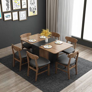 现代简约可折叠餐桌椅组合北欧方形带储物柜餐台小户型餐厅家具