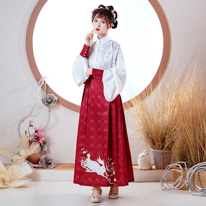 玉蝉花原创汉服[月魄]女装汉元素拜年服披肩琵琶袖马面裙冬款日常