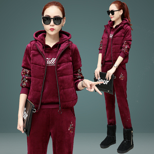 怡安踏雪冬季卫衣三件套加厚加绒女装秋冬2018新款休闲运动套装女