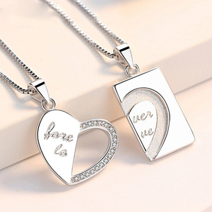 定制纯银吊坠情侣拼接项链刻字创意diy男女款闺蜜学生纪念饰品