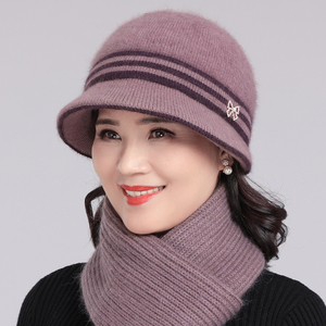 冬天中老年人帽子女加绒厚保暖妈妈兔毛针织盆帽奶奶老太太毛线帽