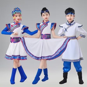 六一儿童蒙古族演出服女蒙族筷子舞蹈服男女童少数民族蒙古服白马