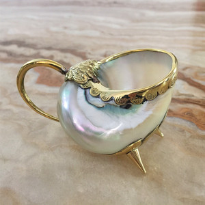 欧式海螺贝壳酒盏茶杯镶嵌包边抛光黄铜奢华创意家居工艺饰品摆件