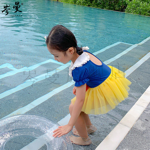 儿童泳衣女孩中小童连体宝宝大码公主幼儿园可爱白雪裙泡温泉泳衣
