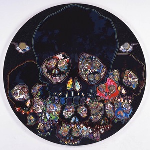 村上隆 五百罗汉系列 荒城的月 黑色暗纹迷彩骷髅版画 限量300副