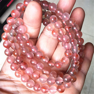 天然川料南红玛瑙手链 冰种飘花.飘红玉石念珠手串