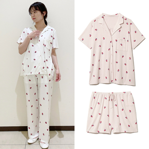乐桃酱 日本夏季新款莫代尔棉小草莓短袖睡衣套装冰淇淋甜美少女