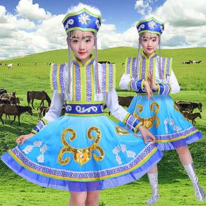 新款蒙古少儿演出服儿童蒙族女童筷子舞蹈服幼儿蒙古舞服装纱裙