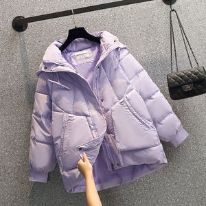 今年流行紫色派克服2023年爆款棉衣棉袄外套女冬季羽绒棉服设计感