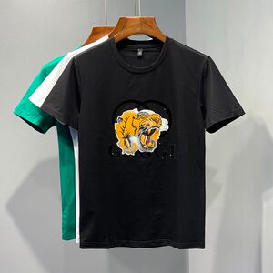 尚古驰正酷奇欧洲站重工老虎头刺绣烫钻短袖t恤男 夏季新款休闲修
