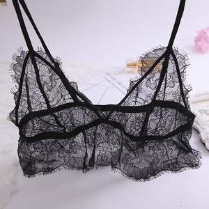 新年特惠蕾丝透视内衣性感柔软黑色细肩带套头睫毛边舒适薄款文胸