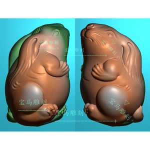 扫描图深雕立体兔子双面精雕图机雕图玉雕图十二生肖动物小白兔