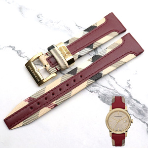 巴宝莉手表带男女款真皮表带经典格纹色间红皮带BU9111针扣18MM