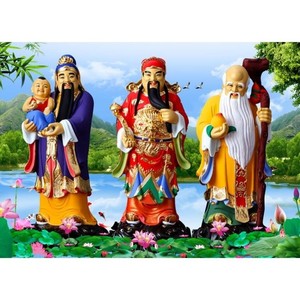 福禄寿喜财神画像三星高照壁画天官赐福挂画店铺旺业风水画自粘画3人