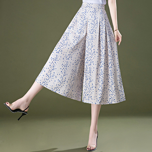 七分阔腿裤女夏季薄款2022年新款高腰裤裙宽松小个子开叉雪纺裙裤