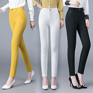 休闲长裤女夏季薄款高腰显瘦直筒百搭大码弹力女士夏天马裤