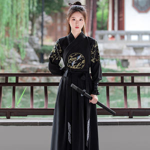 黑色原创正品汉服女刺绣中国风武侠古装侠客男女同款交领齐腰襦裙