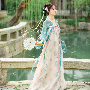 黛烟原创正品唐制汉服女中国风印花小清新齐胸襦裙日常改良夏季