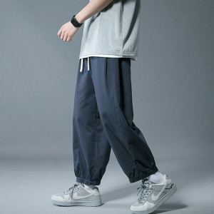 日系cityboy藏青色裤子男夏季薄款美式工装裤直筒九分哈伦灯笼裤