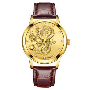 中国风时尚镶钻龙表黄金表男士手表男表石英表皮带款腕表