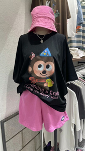 包邮eve韩国东大门代购夏女装新款猴子印花中长款休闲短袖t恤525